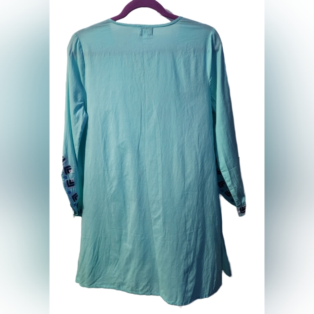 Mudpie light blue cotton long sleeve embroidered tunic​ - Picture 2 of 2